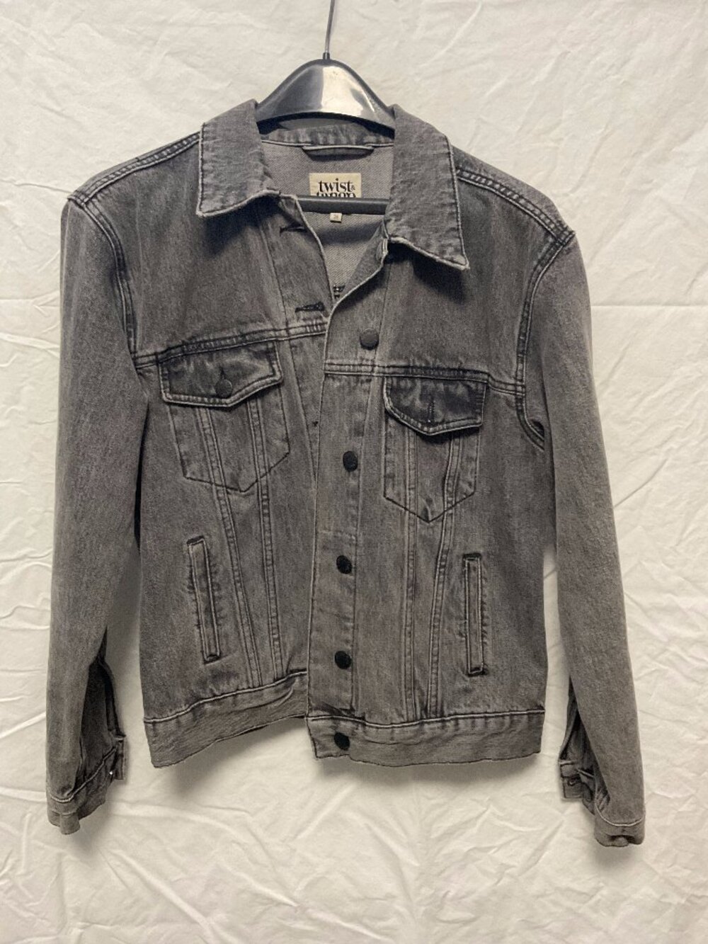 Twist & Tango Grey Washed Denim Trucker Jacket Size 38